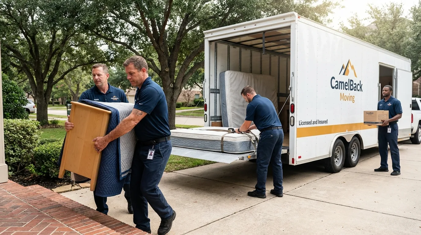 Crew loading residential truck for cross-state move from Napavine, WA
