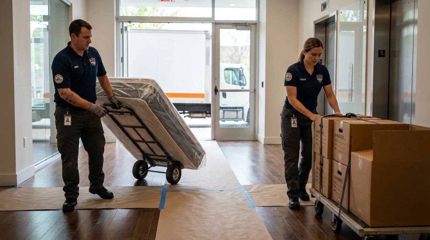 Professional apartment movers loading elevator in Napavine, WA