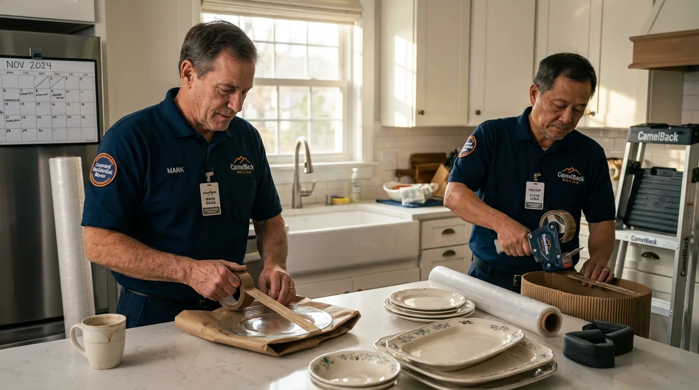 Professional crew packing kitchen dishware in Napavine, WA